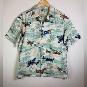 Aloha Republic Men’s Vintage WWII Aircraft Hawaiian Shirt Made in USA Large